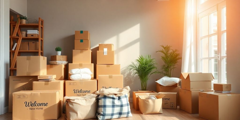 کارتن های اسباب کشی و لوازم منزل در فضای جدید